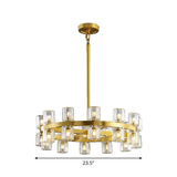 Postmodern Brass Crystal Pendant Chandelier - Circular Design 24 Bulb Suspension Light For Dining
