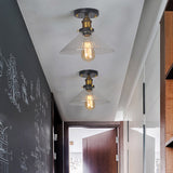 Semi Mount Farmhouse Ceiling Lamp With Clear Glass Shade Geometry Corridor Brass Lighting (1 Bulb) /