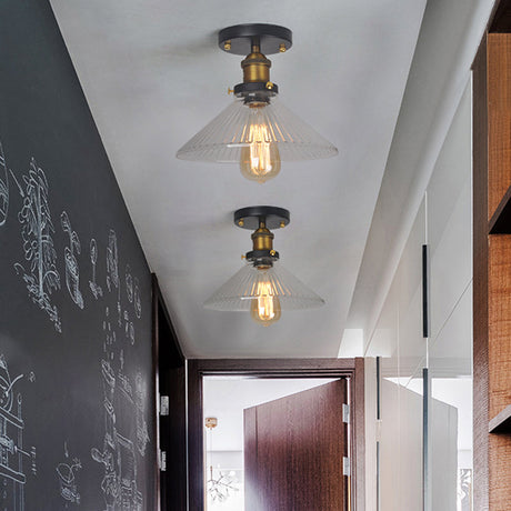 Semi Mount Farmhouse Ceiling Lamp With Clear Glass Shade Geometry Corridor Brass Lighting (1 Bulb) /