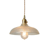 Rustic Brass Bowl Pendant Light Fixture With Clear Ribbed Glass - 1-Head Hanging Design