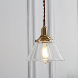 Clear Glass Brass Conic Pendant Lamp For Dining Room- Single Head Suspension Lighting