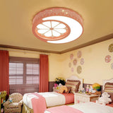 Kids Moon And Flower Acrylic Art Deco Flush Mount Ceiling Light For Childrens Room