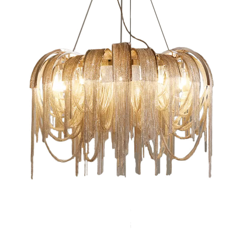 Modern Aluminum Chain Led Chandelier For Dining Room - Stream Design Gold