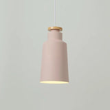 Sleek 1-Light Modernist Drop Lamp With Barrel Wood Suspension And Metal Shade Pink / C