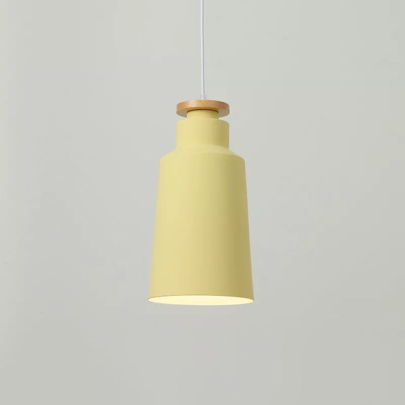 Sleek 1-Light Modernist Drop Lamp With Barrel Wood Suspension And Metal Shade Yellow / C