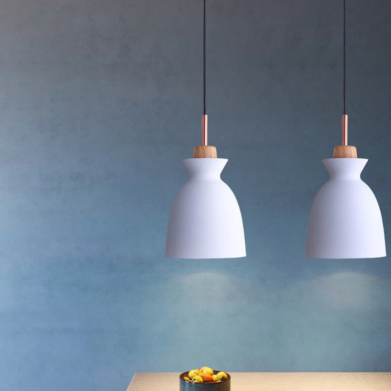 Contemporary Geometric Pendant Lamp With Wood Accent For Dining Room Ceiling White