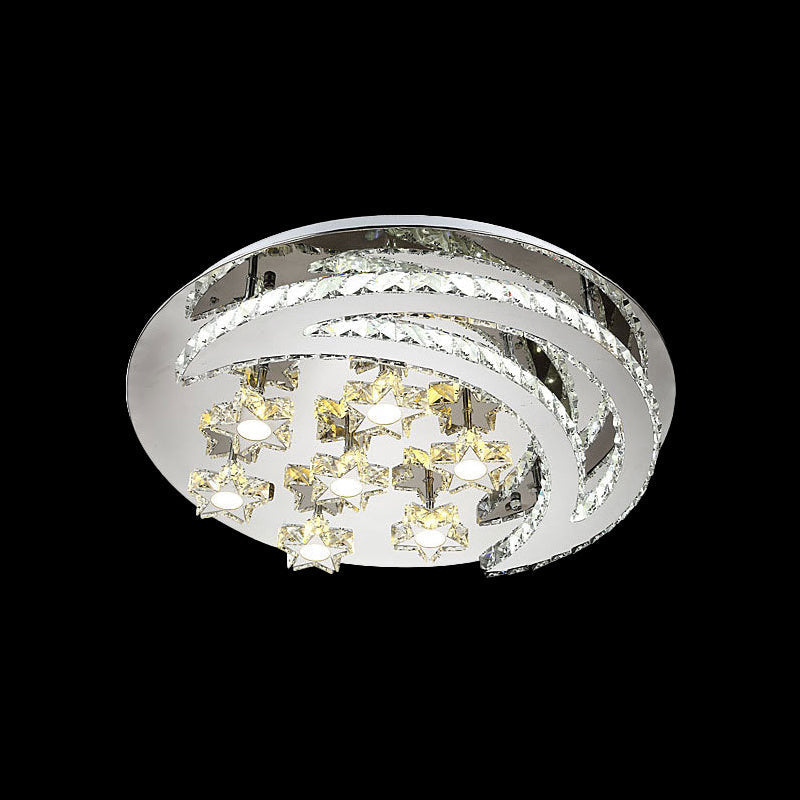 Contemporary Chrome Flush Light With Clear Crystal Moon And Star Design - Led Close To Ceiling Lamp