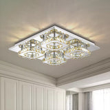Modern Style Chrome Flush Ceiling Light With Faceted Crystal - Block Flushmount Lighting