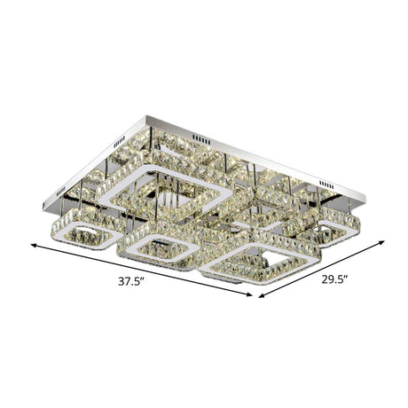 Chrome Square Flushmount Crystal Led Ceiling Light For Living Room - Simplicity And Elegance