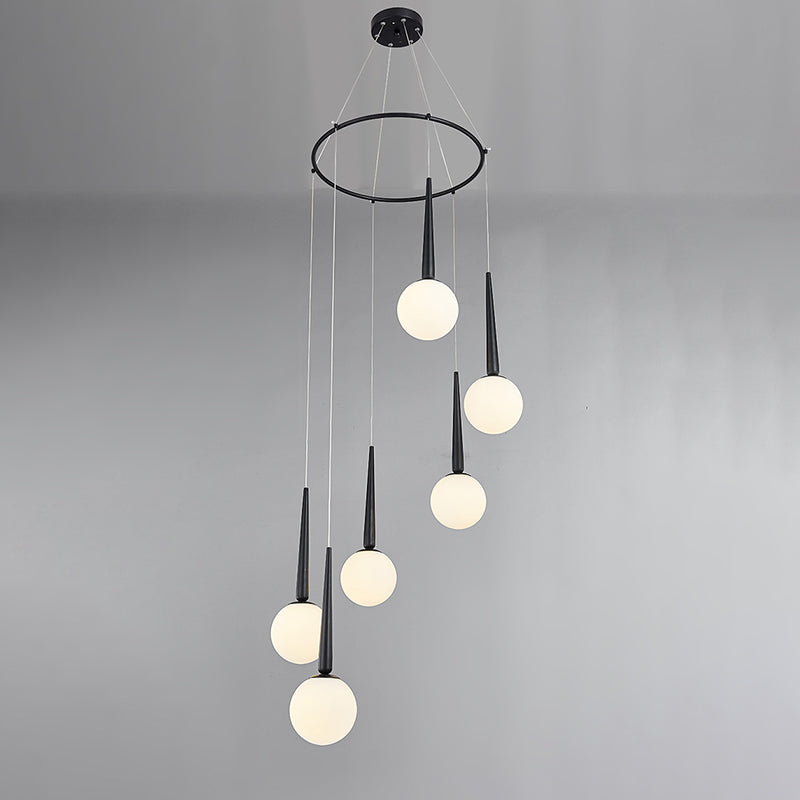 Modern Milky Glass Ball Cluster Pendant Light With Metal Ring Top