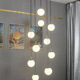 Modernist Cream Glass Ball Pendant Light With 10 Black Suspension Lamps - Perfect For Living Room