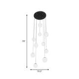Modernist Cream Glass Ball Pendant Light With 10 Black Suspension Lamps - Perfect For Living Room