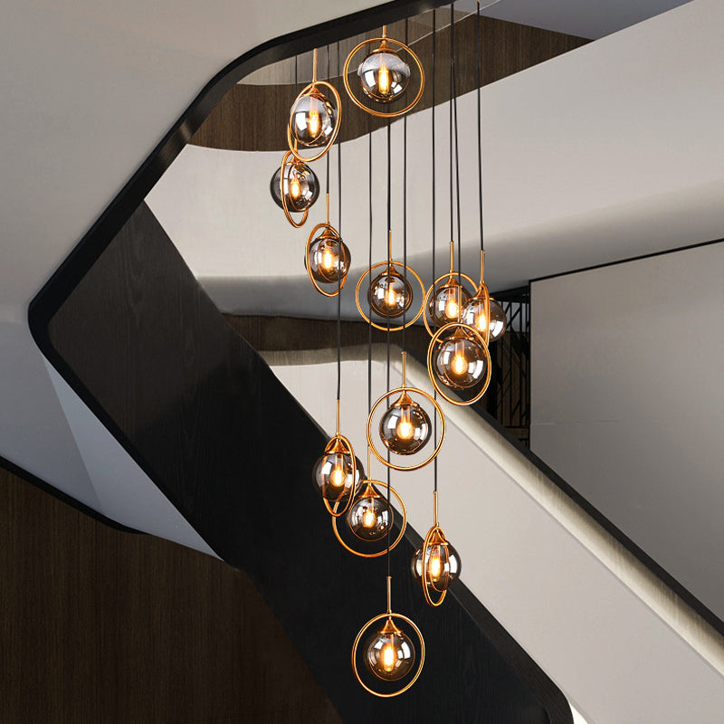 Modernist 13-Head Cluster Pendant Light - Black Spherical Hanging Lamp Kit With Glass Shade 13 /