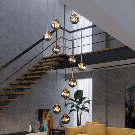 Modernist 13-Head Cluster Pendant Light - Black Spherical Hanging Lamp Kit With Glass Shade