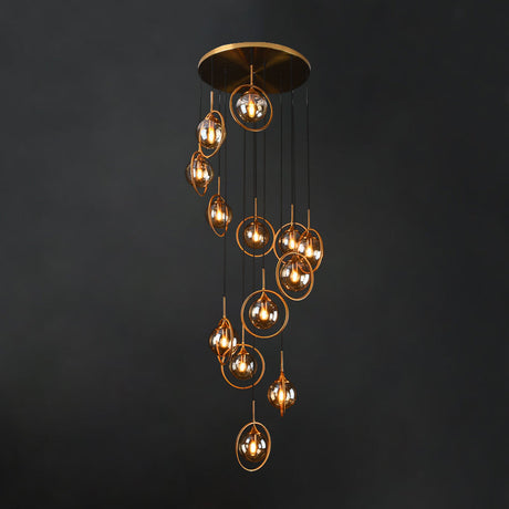 Modernist 13-Head Cluster Pendant Light - Black Spherical Hanging Lamp Kit With Glass Shade