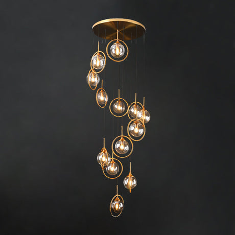 Modernist 13-Head Cluster Pendant Light - Black Spherical Hanging Lamp Kit With Glass Shade