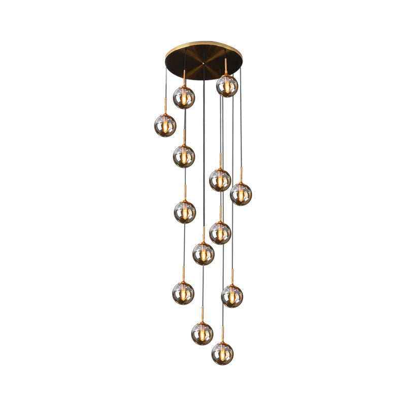 Modernist 13-Head Cluster Pendant Light - Black Spherical Hanging Lamp Kit With Glass Shade 13 /