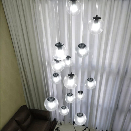 Cognac Glass Globe Pendant Light With 10-Lights For Stairs Or Ceiling