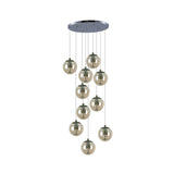 Cognac Glass Globe Pendant Light With 10-Lights For Stairs Or Ceiling
