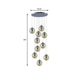 Cognac Glass Globe Pendant Light With 10-Lights For Stairs Or Ceiling