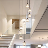 Clear Crystal Black Cylinder Cluster Pendant Light - Minimalist Stair Drop Lamp 9 /