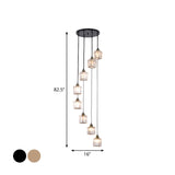 Hanging Light Drum Pendant Fixture With Beveled Crystal Shade - Nordic Style