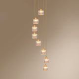 Hanging Light Drum Pendant Fixture With Beveled Crystal Shade - Nordic Style