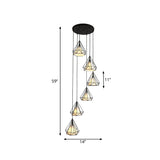 Black Diamond Cage Multi-Pendant Metal Light Kit - 6 Lights & Inner Fabric Shade Great For Corridors