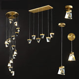 Contemporary Crystal Cluster Pendant For Stairs - Clear Triangle Spiral Hanging Light