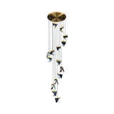 Contemporary Crystal Cluster Pendant For Stairs - Clear Triangle Spiral Hanging Light