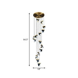 Contemporary Crystal Cluster Pendant For Stairs - Clear Triangle Spiral Hanging Light