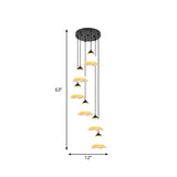 Black Minimalist Flower Stairs Multi-Pendant Light With Frosted Glass And Round Canopy