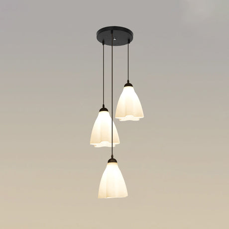 Simplicity Black Swirl Drop Pendant With White Glass Ruffled Cluster