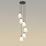 Simplicity Black Swirl Drop Pendant With White Glass Ruffled Cluster