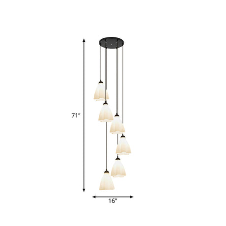 Simplicity Black Swirl Drop Pendant With White Glass Ruffled Cluster