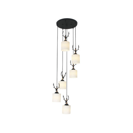 Opal Glass Stairs Pendulum Light: Modernist Cylinder Cluster Pendant In Black