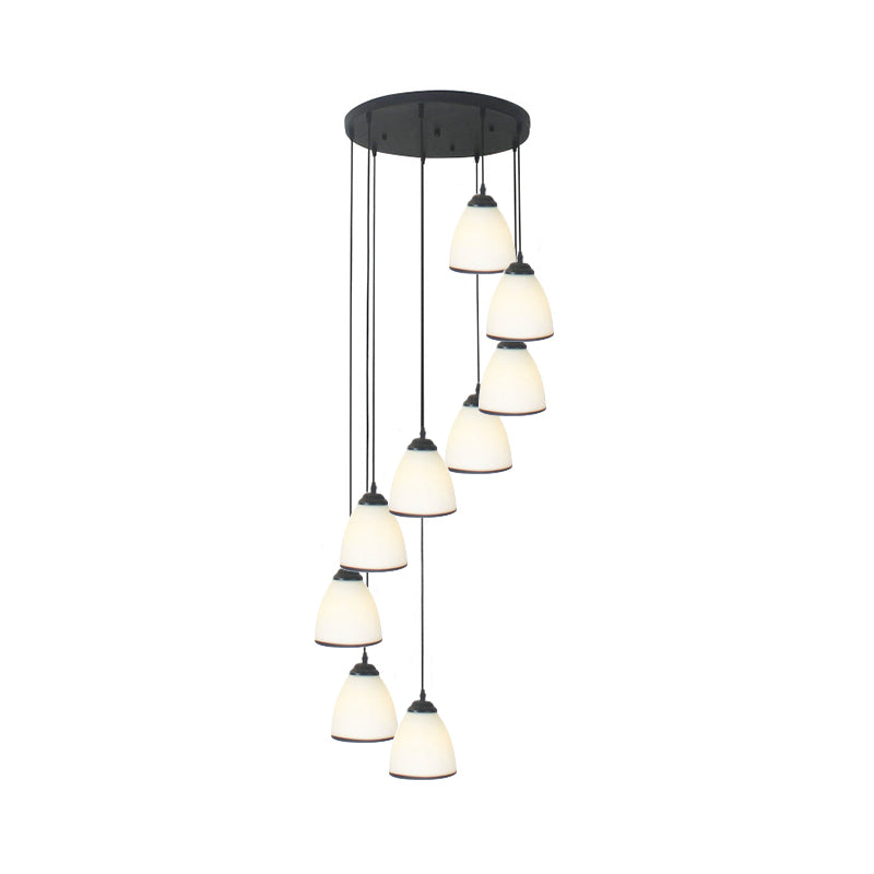 Contemporary Dome Stairs Swirl Pendant Light In Black With Opal Glass Accent Stylish Hanging