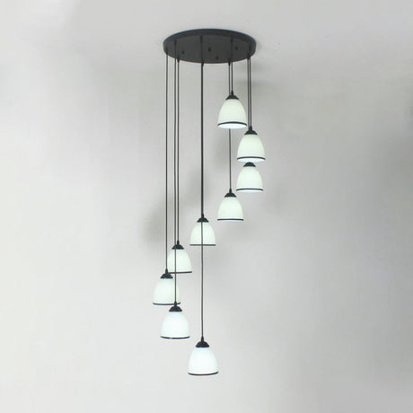 Contemporary Dome Stairs Swirl Pendant Light In Black With Opal Glass Accent Stylish Hanging