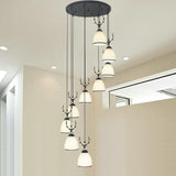 Contemporary Dome Stairs Swirl Pendant Light In Black With Opal Glass Accent Stylish Hanging