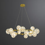 Simple Led Starry Globe Pendant Lamp With Clear Glass Shade - Ring Metal Chandelier