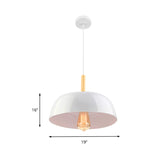 Metal Simple Style Bowl Ceiling Lamp - 1-Light Black/White Pendant Light For Dining Room 12.5/19