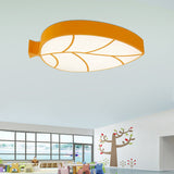 Kids Leaf Led Ceiling Lamp - Cartoon Acrylic Metal Flush Mount Light Orange / White