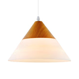 Modern Cone Milk Glass Suspension Pendant - Natural Wood Hanging Light Fixture (1-Light 5/7.5/10.5