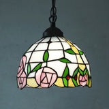 White Cut Glass Domed Ceiling Hang Fixture: 1 Light Mediterranean Suspension Lighting With Rose