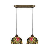 Victorian Pendant Lighting: Green Stained Glass Hanging Barrel Fixture With Grapevine Pattern 2 /