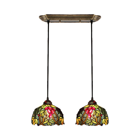 Victorian Pendant Lighting: Green Stained Glass Hanging Barrel Fixture With Grapevine Pattern 2 /