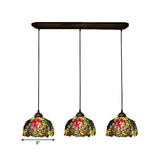 Victorian Pendant Lighting: Green Stained Glass Hanging Barrel Fixture With Grapevine Pattern