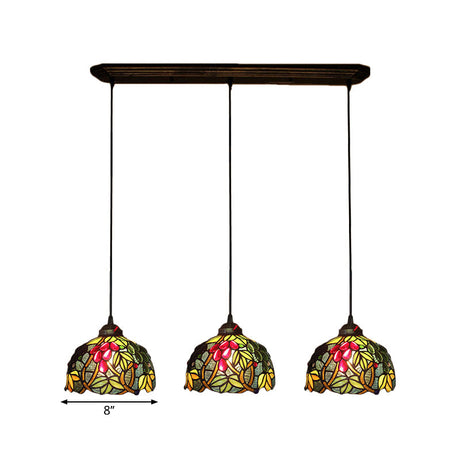 Victorian Pendant Lighting: Green Stained Glass Hanging Barrel Fixture With Grapevine Pattern