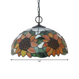Black Baroque Stained Glass Chandelier Pendant Light Kit - 3-Bulb Domed Design With Petal Pattern