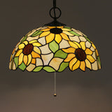 Black Baroque Stained Glass Chandelier Pendant Light Kit - 3-Bulb Domed Design With Petal Pattern /